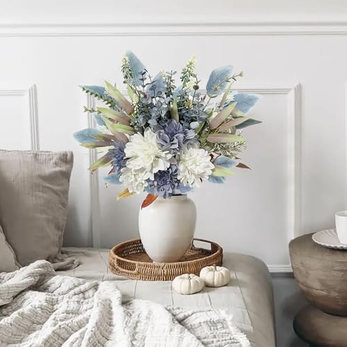 Artificial Flowers Bouquet, Silk Flowers Blue Fake Blue and White/No Vase