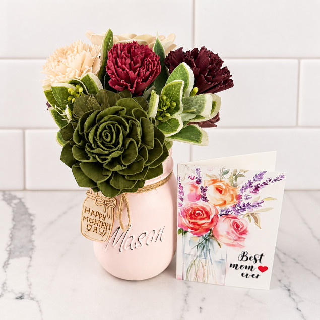Sola Wood Flower Arrangement Mason Jar Custom Tag Mother’s Day Birthday Decor