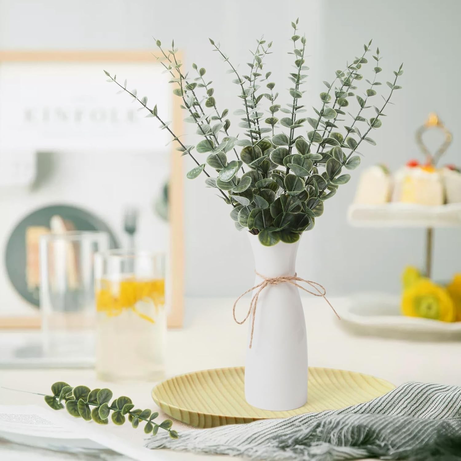 18 Artificial Dark Green Eucalyptus Stems for Home Decor Arrangements
