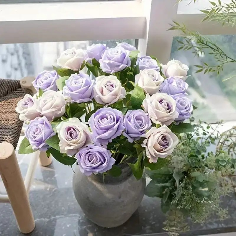 Artificial Rose Flowers Realistic Faux Rose Stems Wedding Home Party Decor 20PC