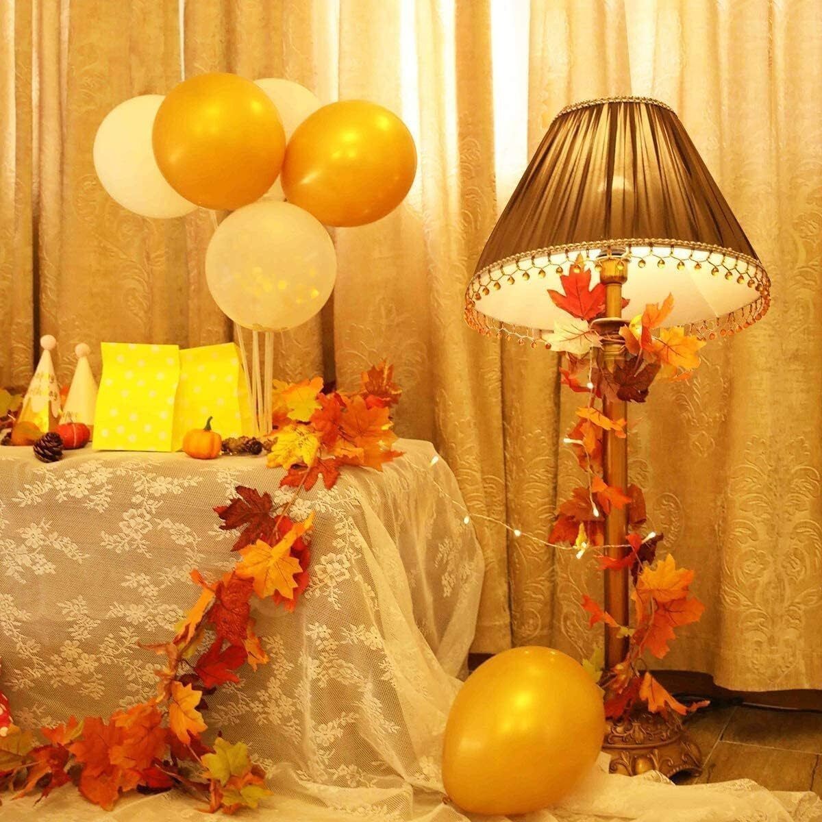 Autumn Fall Maple Leaves LED Lights Hanging Plant Halloween Artificial Flowers