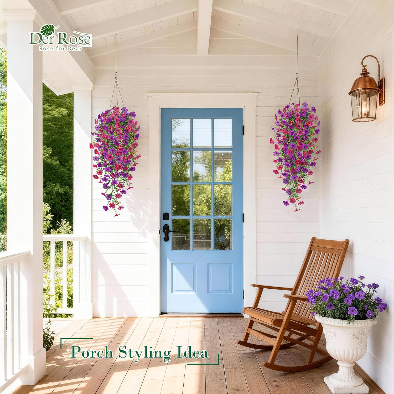 Artificial Hanging Flowers for Outdoors, 4 Pcs UV Resistant Cascading Fake Outdo