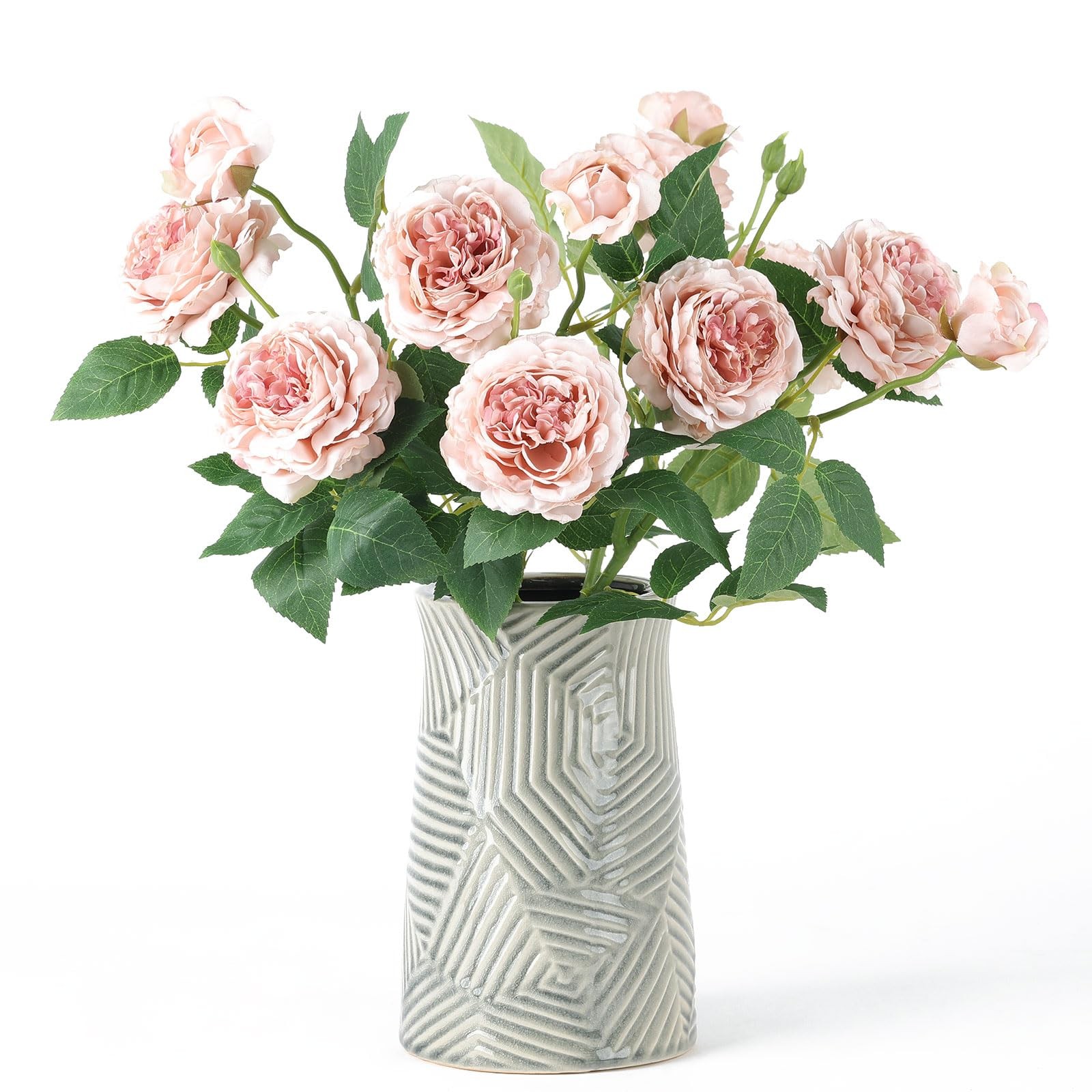 4Pcs Pink Artificial Roses Flowers Fake Silk Rose Flower with Leaves Stems Re…