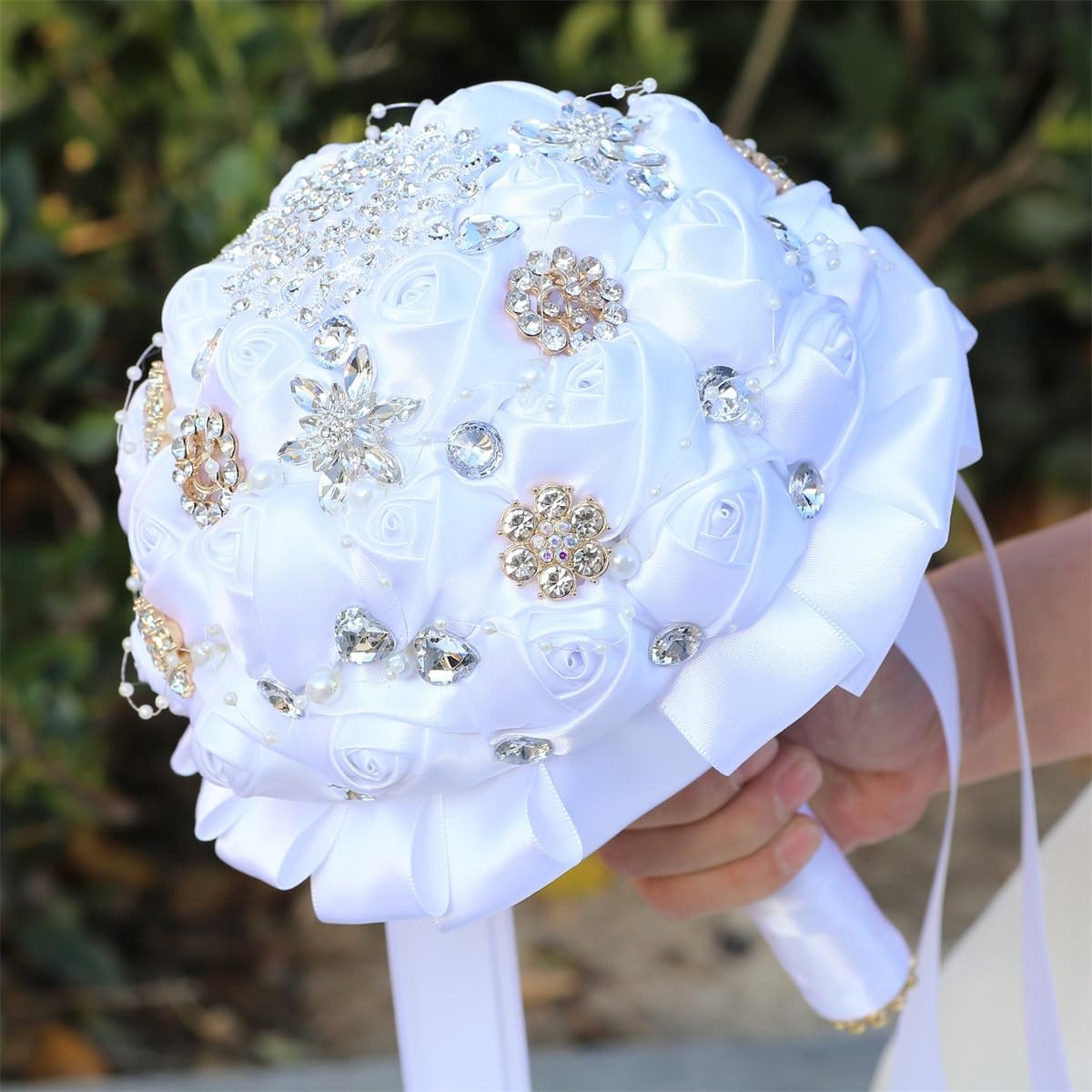 8.7″ White Bridal Wedding Bouquet Round Holding Bouquet Throw Toss Artificial…