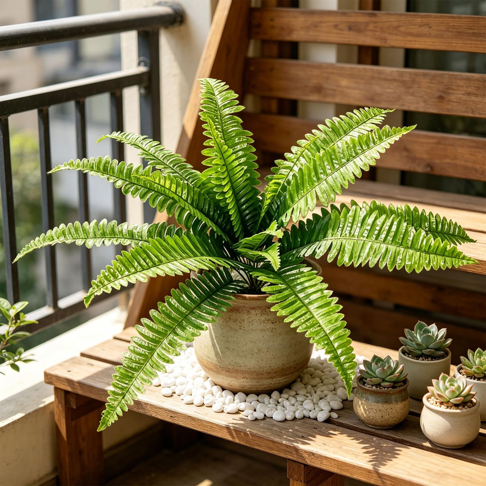 20″ Artificial Boston Ferns, Large Fake Ferns Bush Plants, 4 Artificial Bosto…