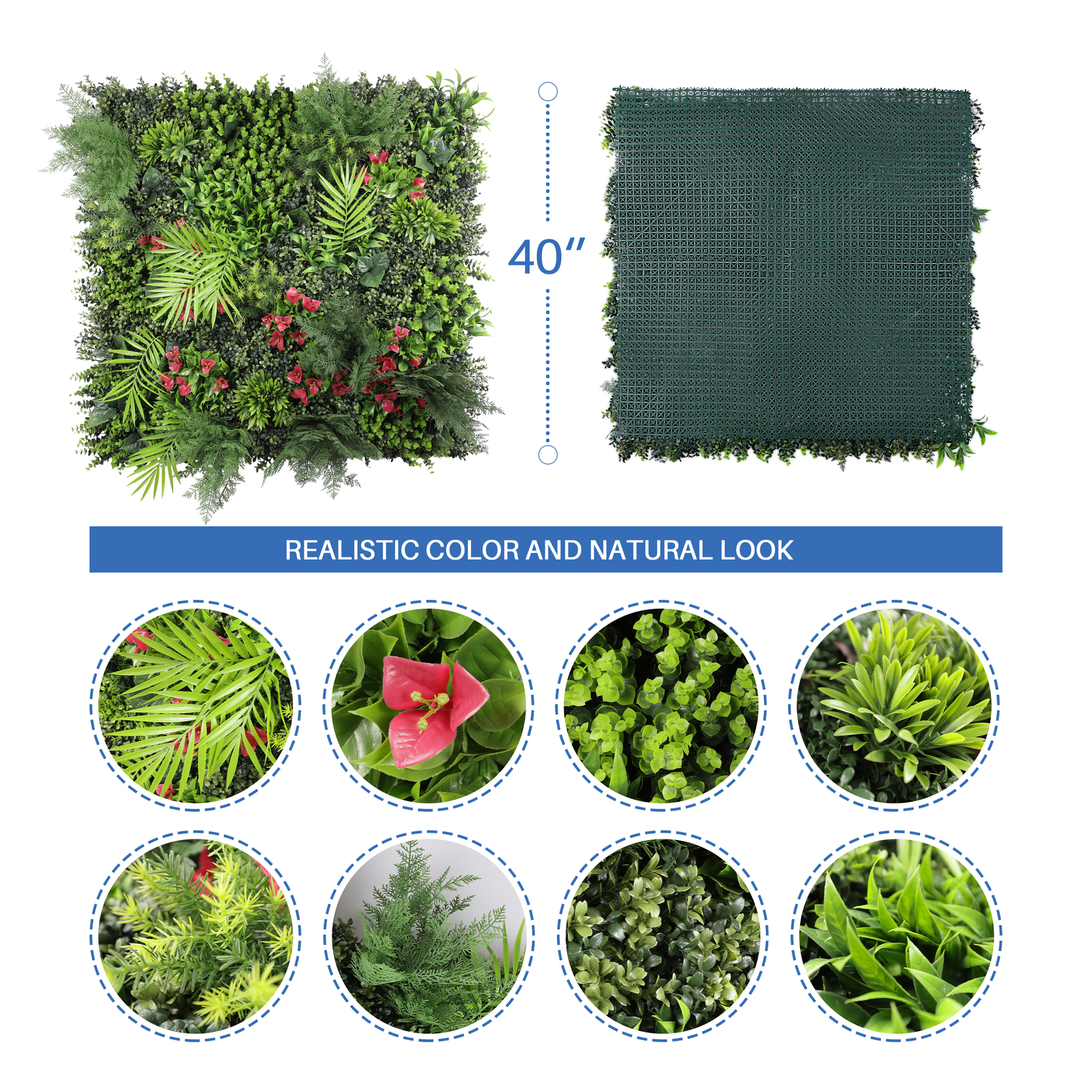 40×40″ Artificial Plants Mats 3D Mixed Greenery Boxwood Wall Hedge Decor Panel