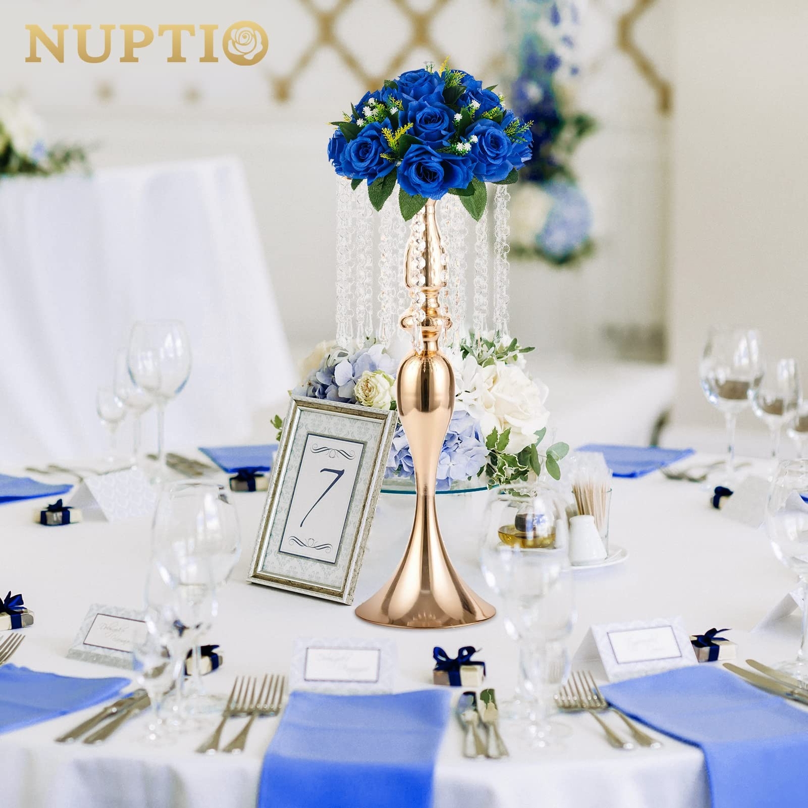 NUPTIO Flower Ball Arrangement Bouquet – 10 Pcs 9.5 inch Diameter Royal Blue …