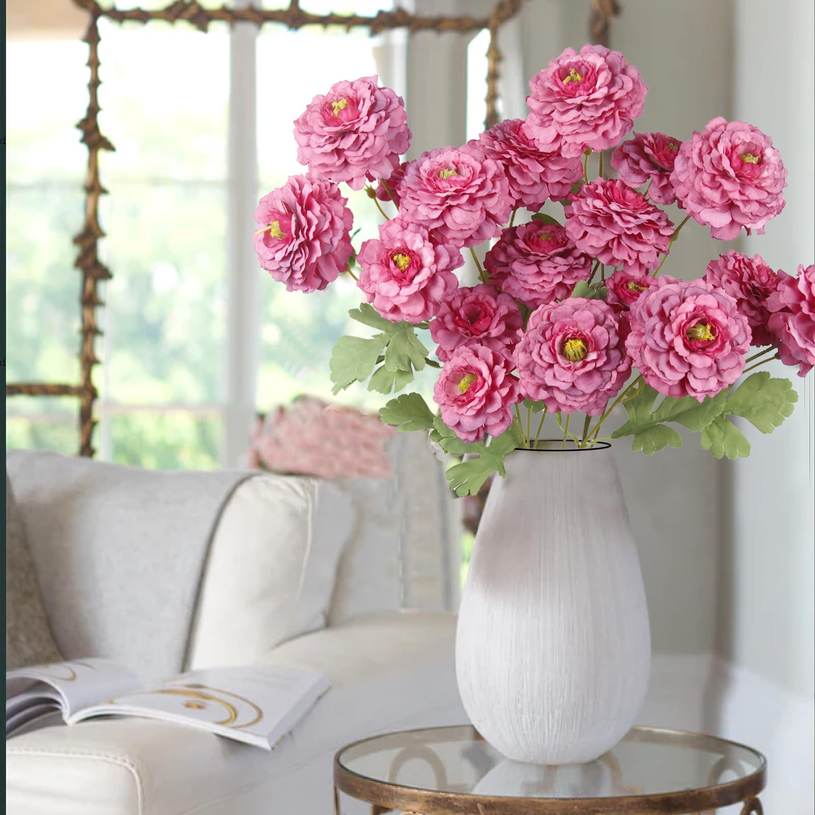 3 Pcs Artificial Flowers Spring Summer Rose Red Zinnia Silk Flowers with Long…