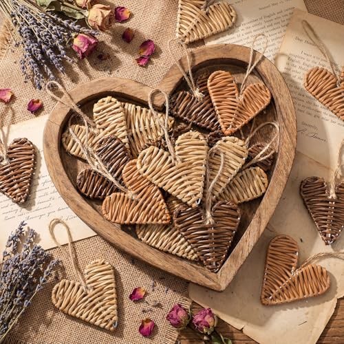 Pcs Neutral Valentines Day Ornaments Rattan Wicker Heart 24 Tan, Beige, Brown