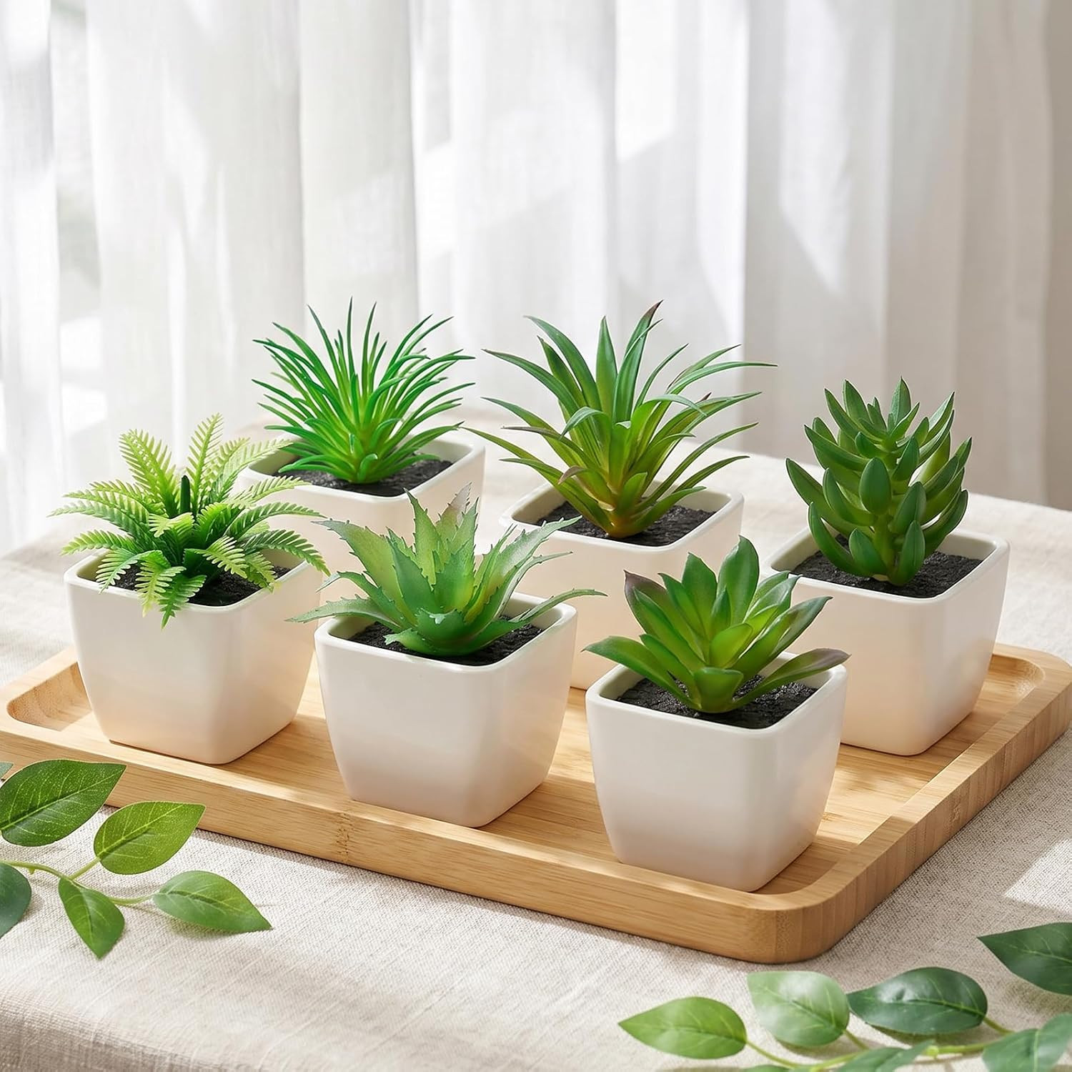 6Pcs Realistic Fake Succulents Plants Potted Decoration Small