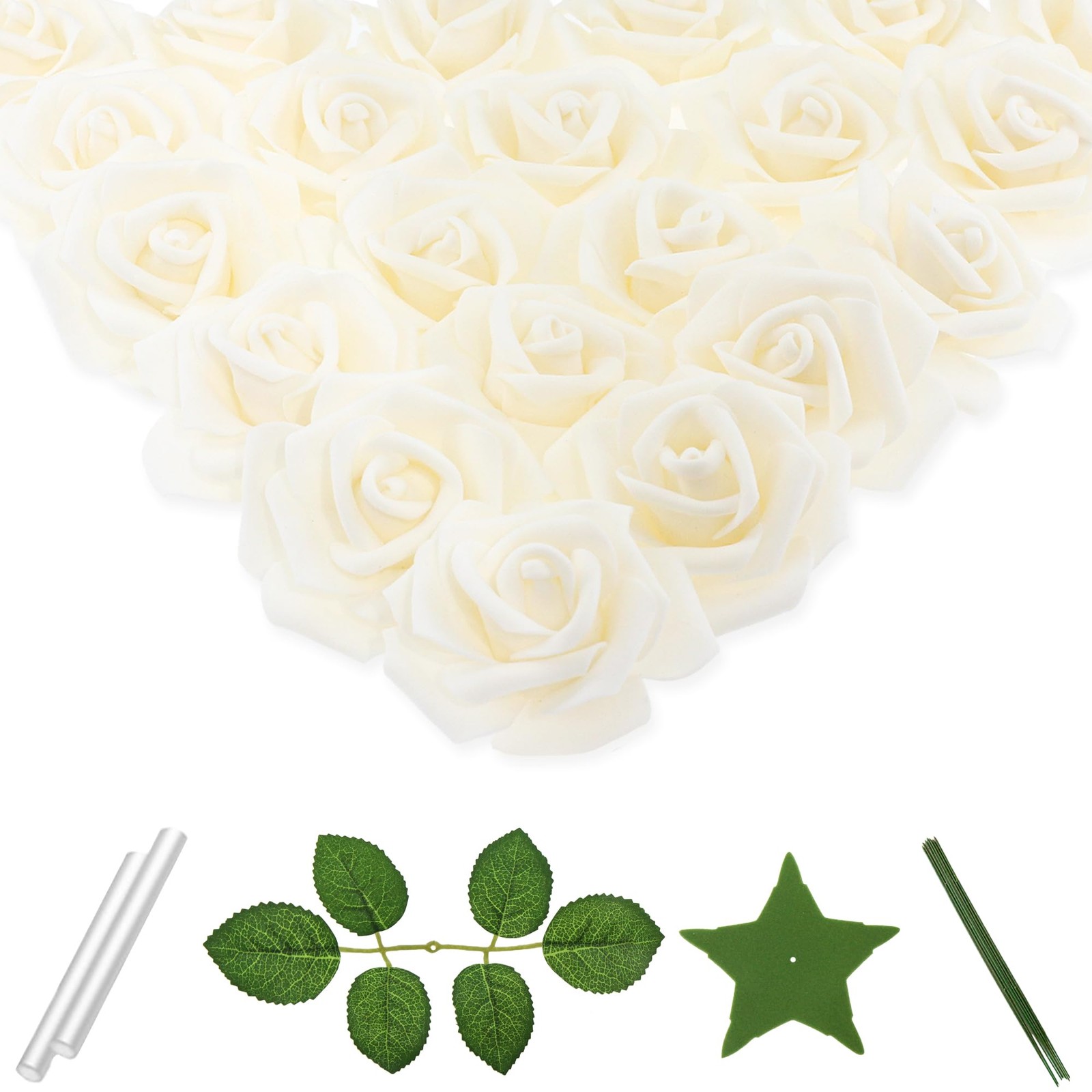 Vignor 100 Pcs 3 Inch Artificial Flowers Bulk 5 in 1 Set Faux Foam Fake Rose …
