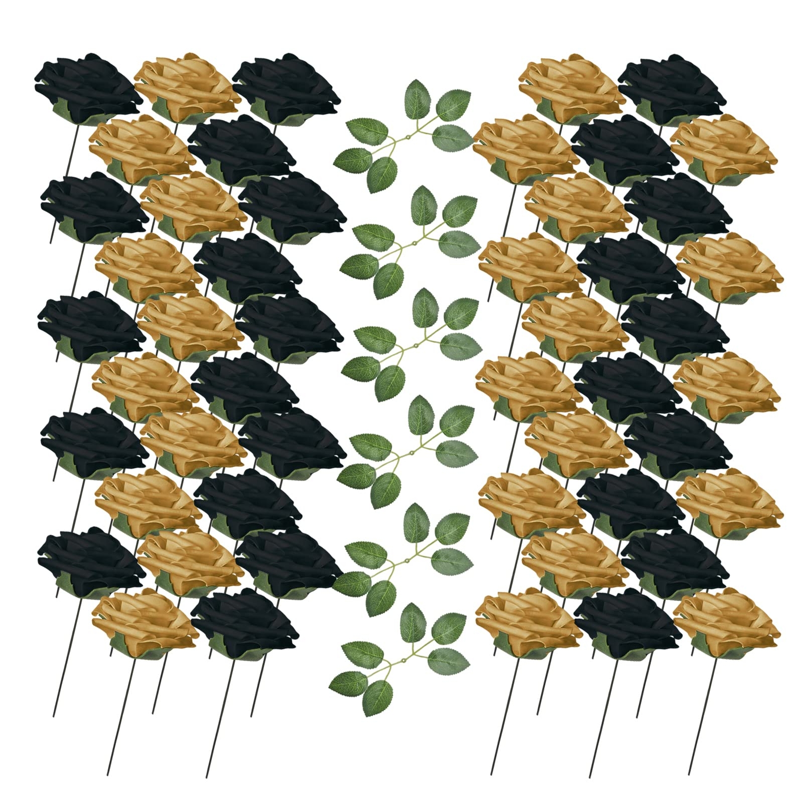 50 Pcs Black Gold Roses Artificial Flowers Wedding Centerpiece Baby Shower