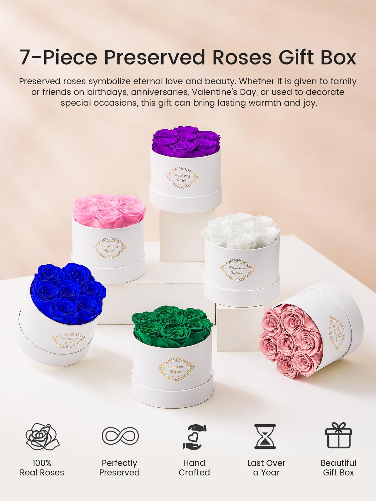 Preserved Roses in Box Long Lasting Forever Flowers for Her Dusty Pink