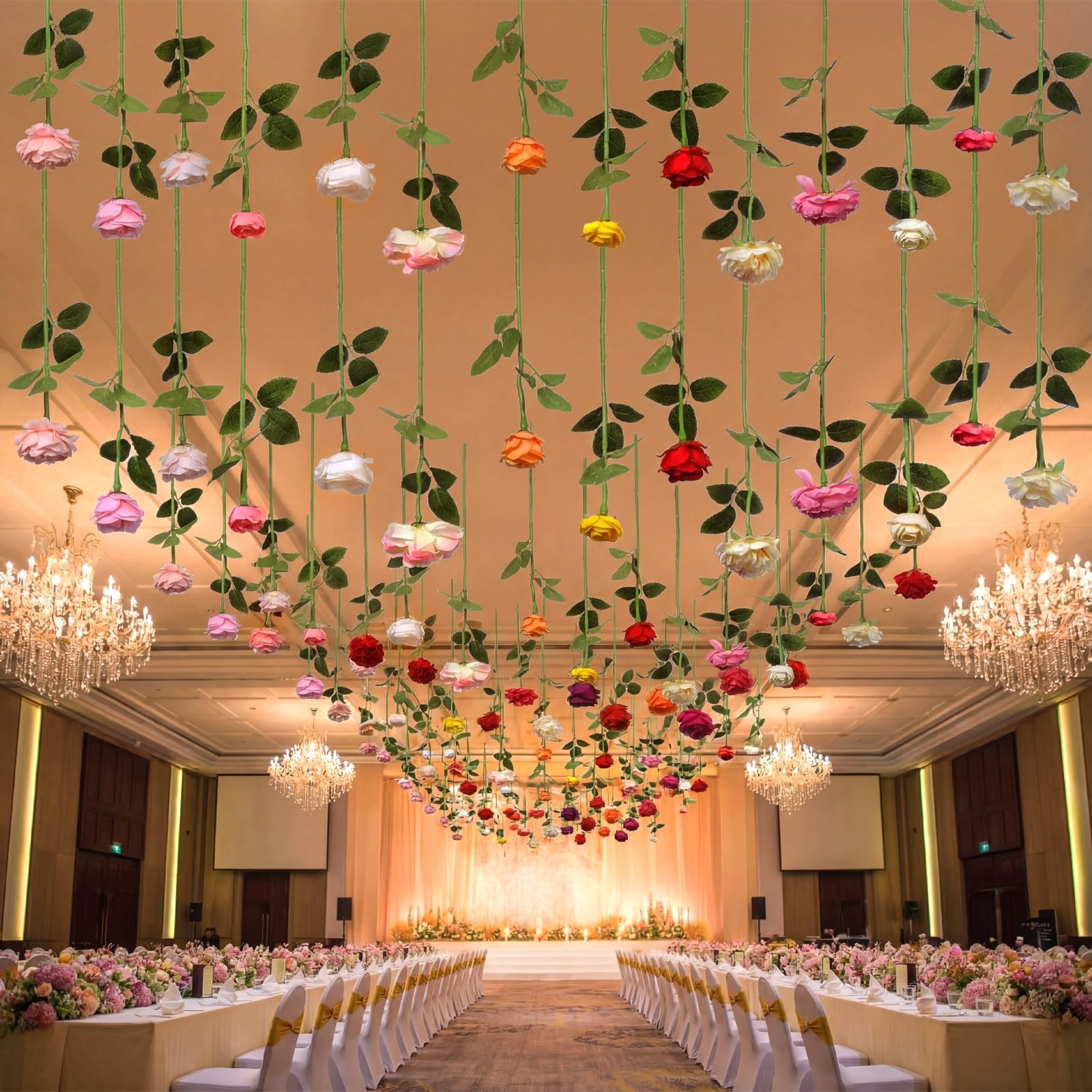 60 Pack Artificial Flower Hanging Flowers Ornament Colorful Floating Garland …