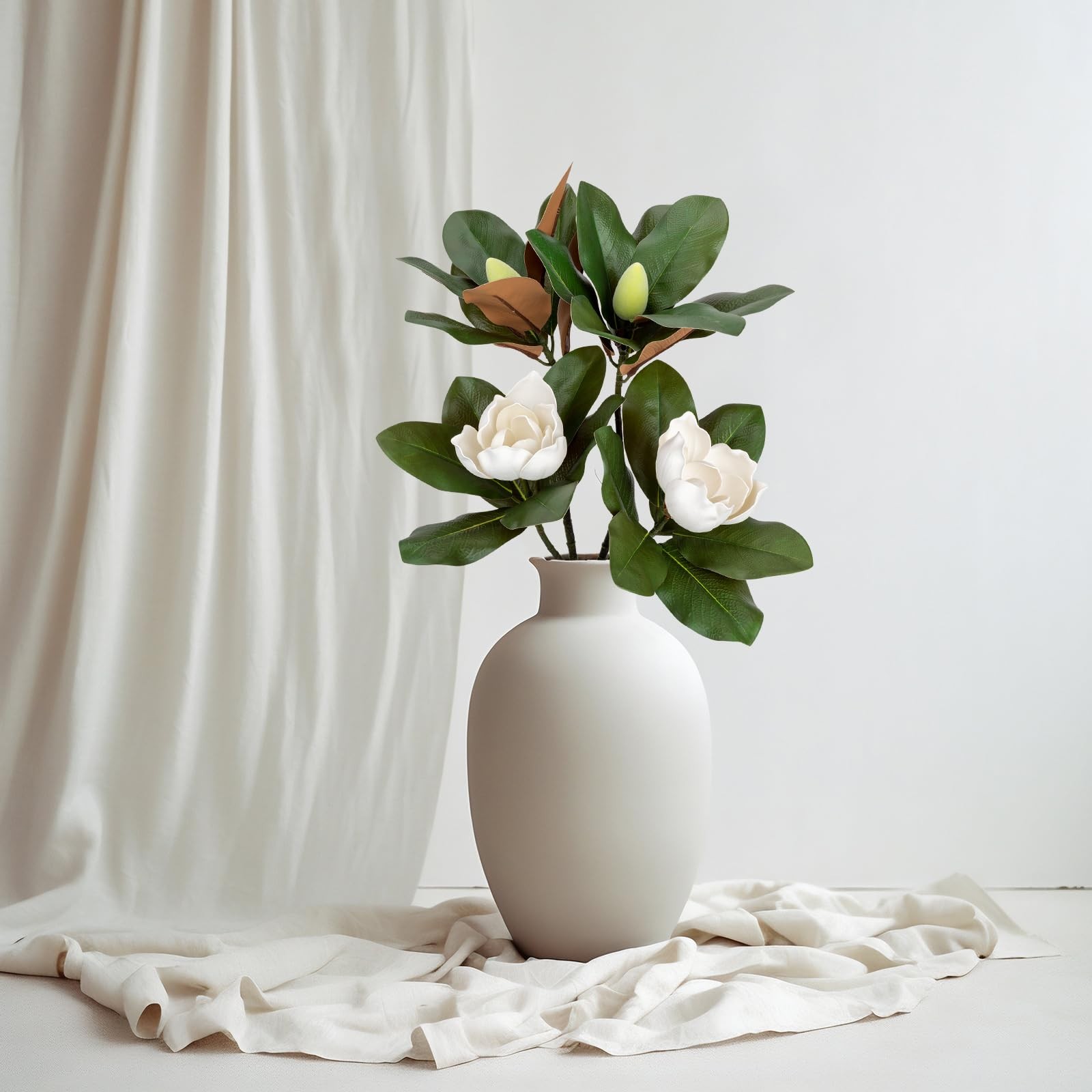 2PCS 33.5inch Artificial Magnolia Flowers with Green Magnolia Leaves and Frui…