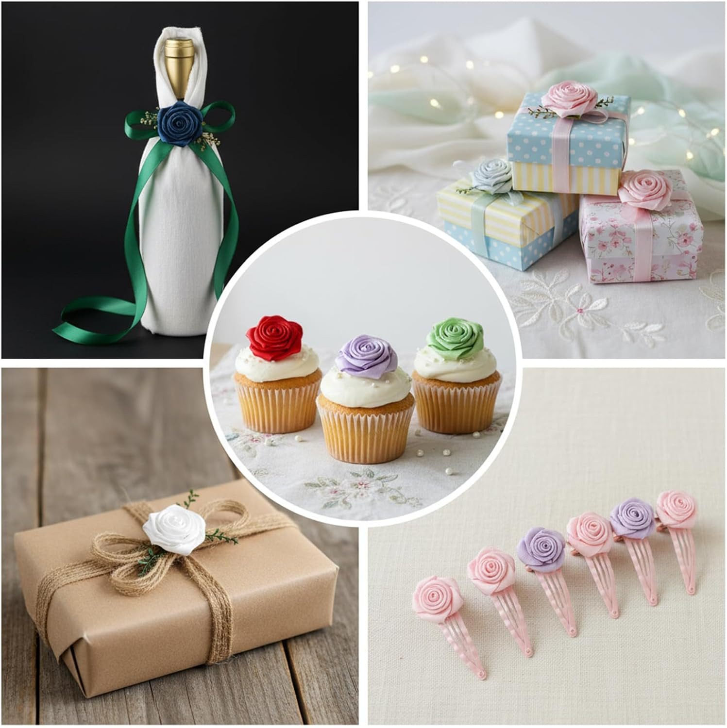 300 Pcs Mini Roses for Crafts, Satin Ribbon Roses, Multicolor Mini Rose Flowers,