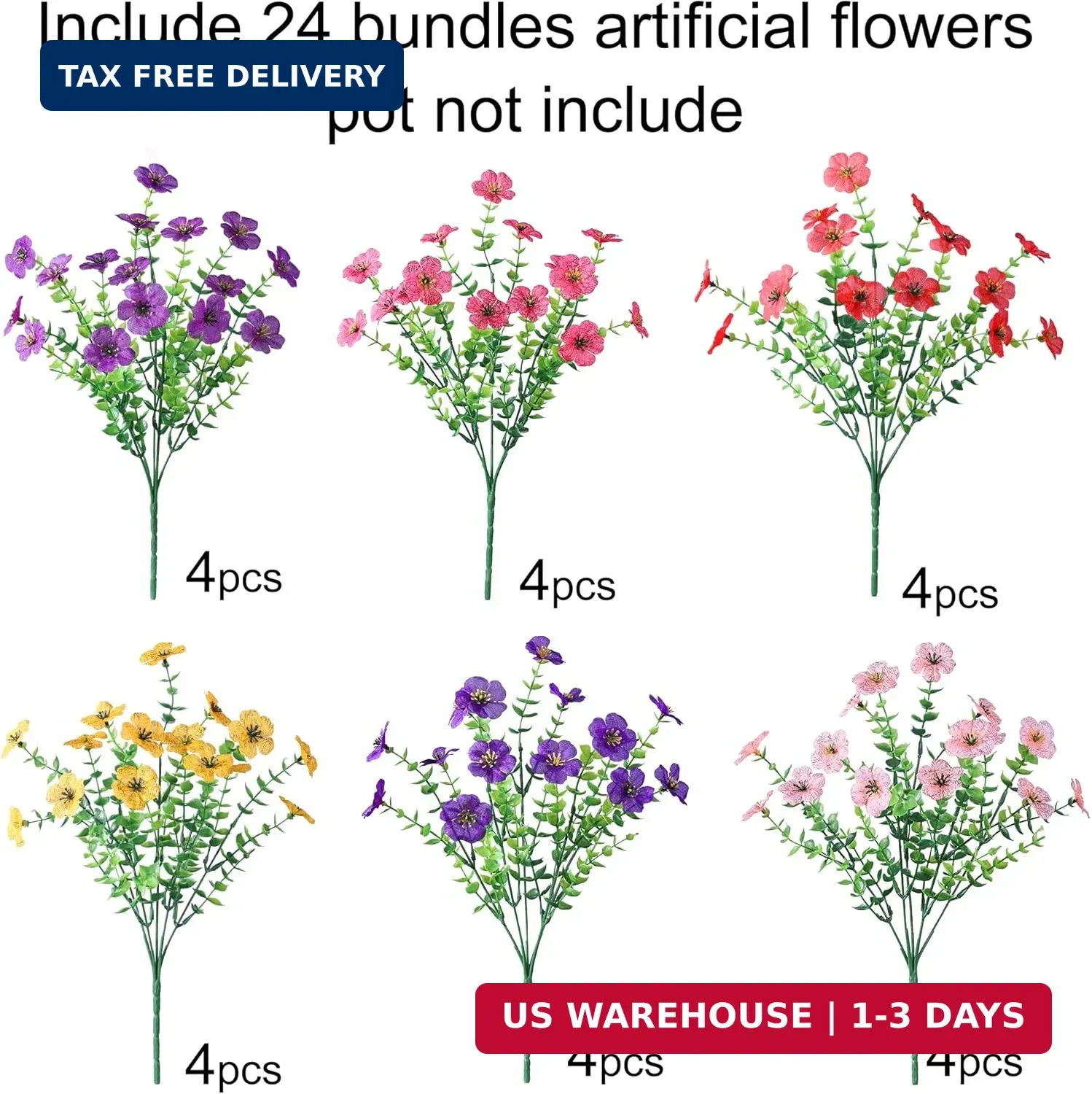 Ivydale Artificial Flowers for Outdoor 24 Bundles Fake Mums with Eucalyptus Leav