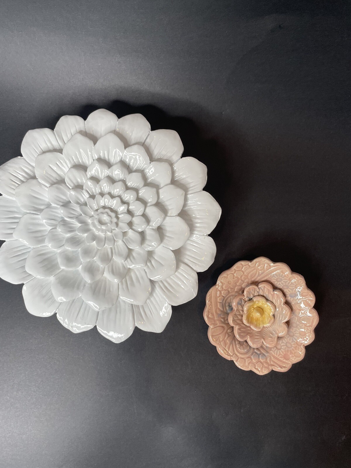 Ceramic Wall Art Flowers Rose 4.5” Peony Dusty Rose Pink Large White Mum 9”