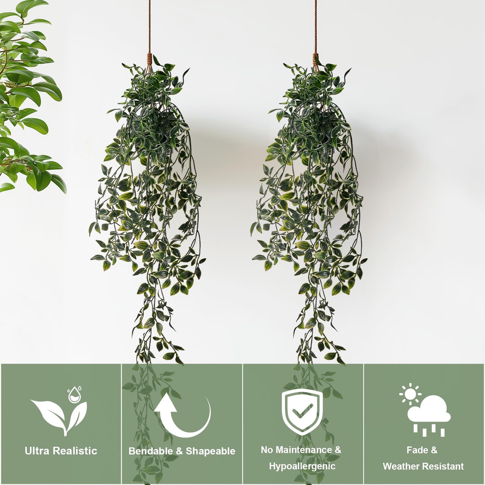 2Pcs Real-Touch Artificial Hanging Mandala Vine with Pot Faux Ivy Plant for I…