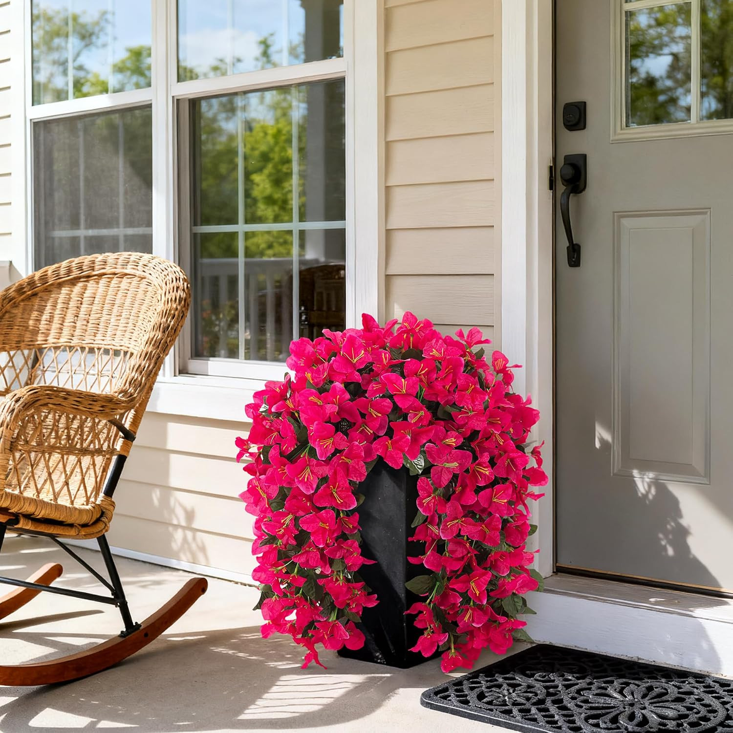 2 Pack Artificial Bougainvillea Hanging Flowers Silk Vines Outdoor Porch Patio