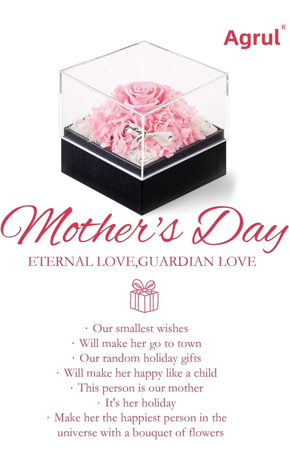 Agrul Preserved Real Roses Gifts for Her Women Pink Eternal
