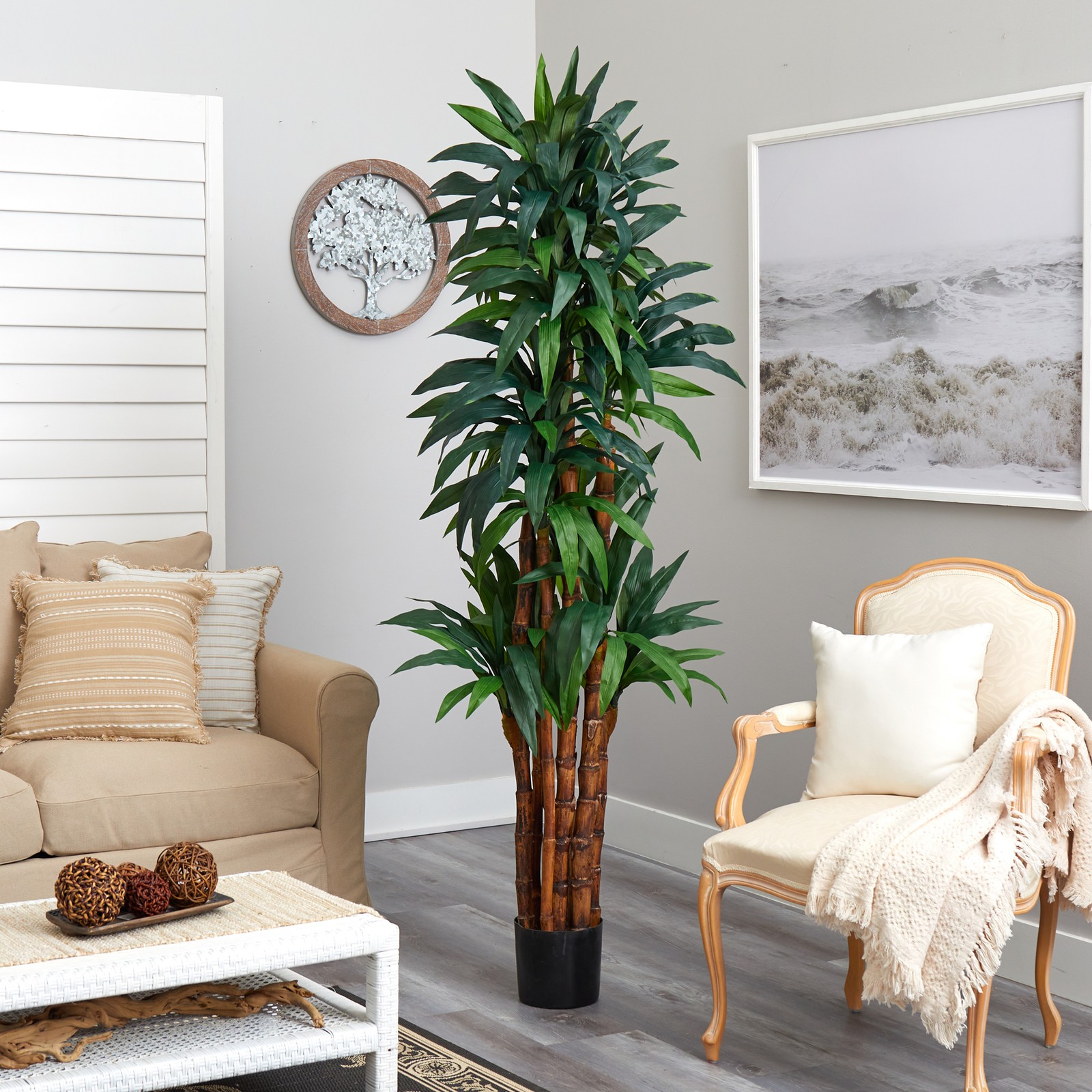 Nearly Natural 78″ Dracaena Tree with 8-Trunks & Over 200 Leaves in Green/Black