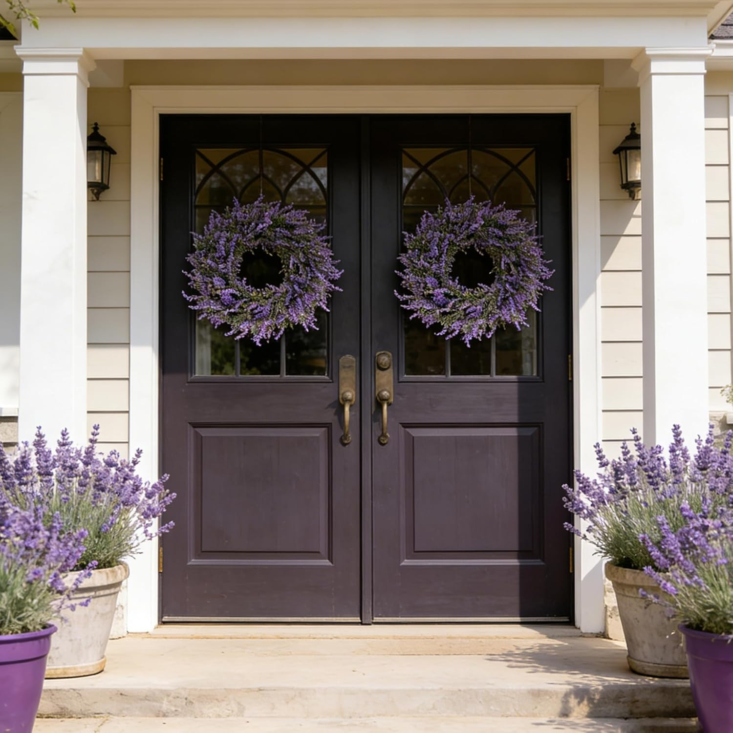 26″ Purple Lavender and Eucalyptus Wreath – Artificial Farmhouse Front Door Deco