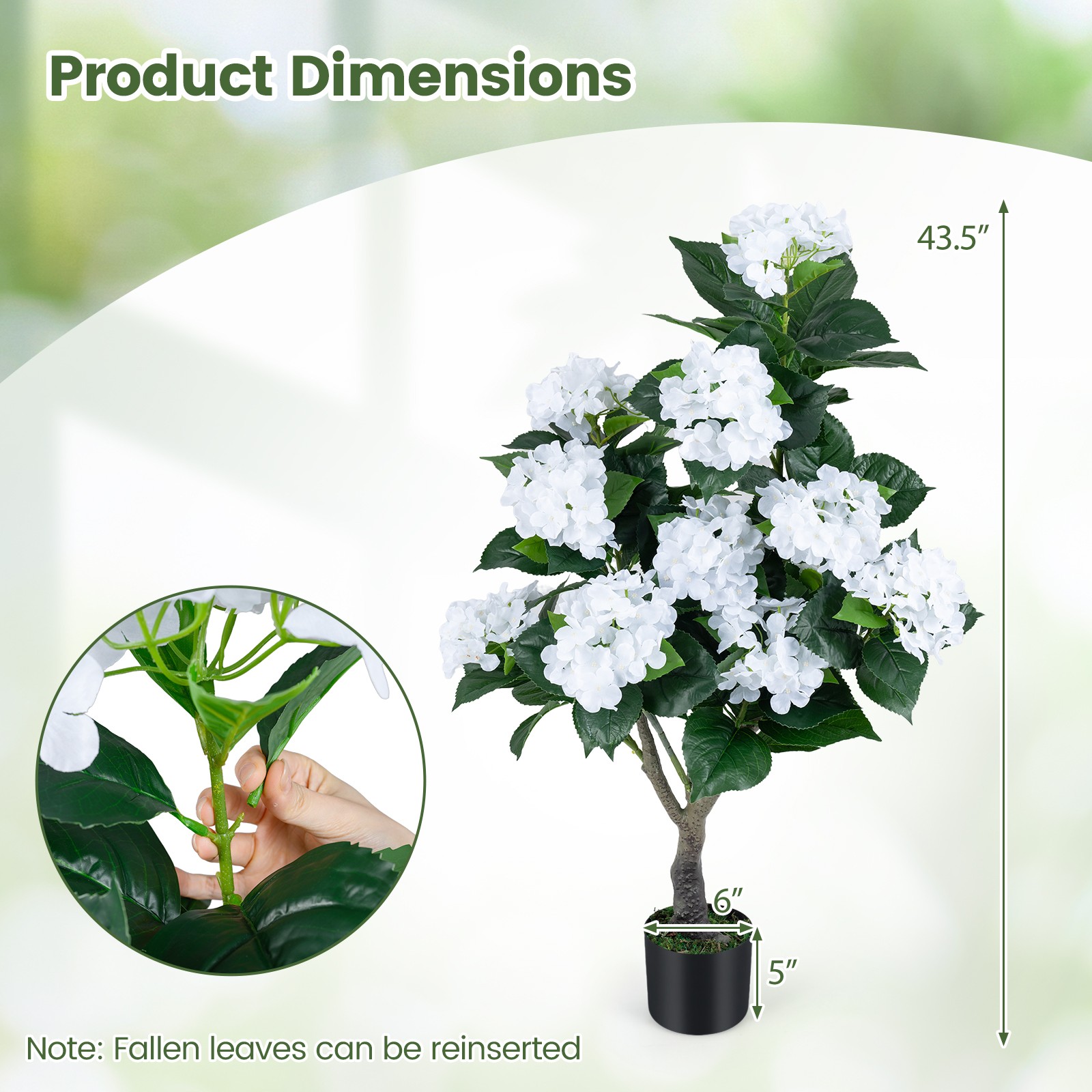 2-Pack Artificial Hydrangea Tree, 43.5″ Faux Flower Plants with 11 Blooms&Trunk