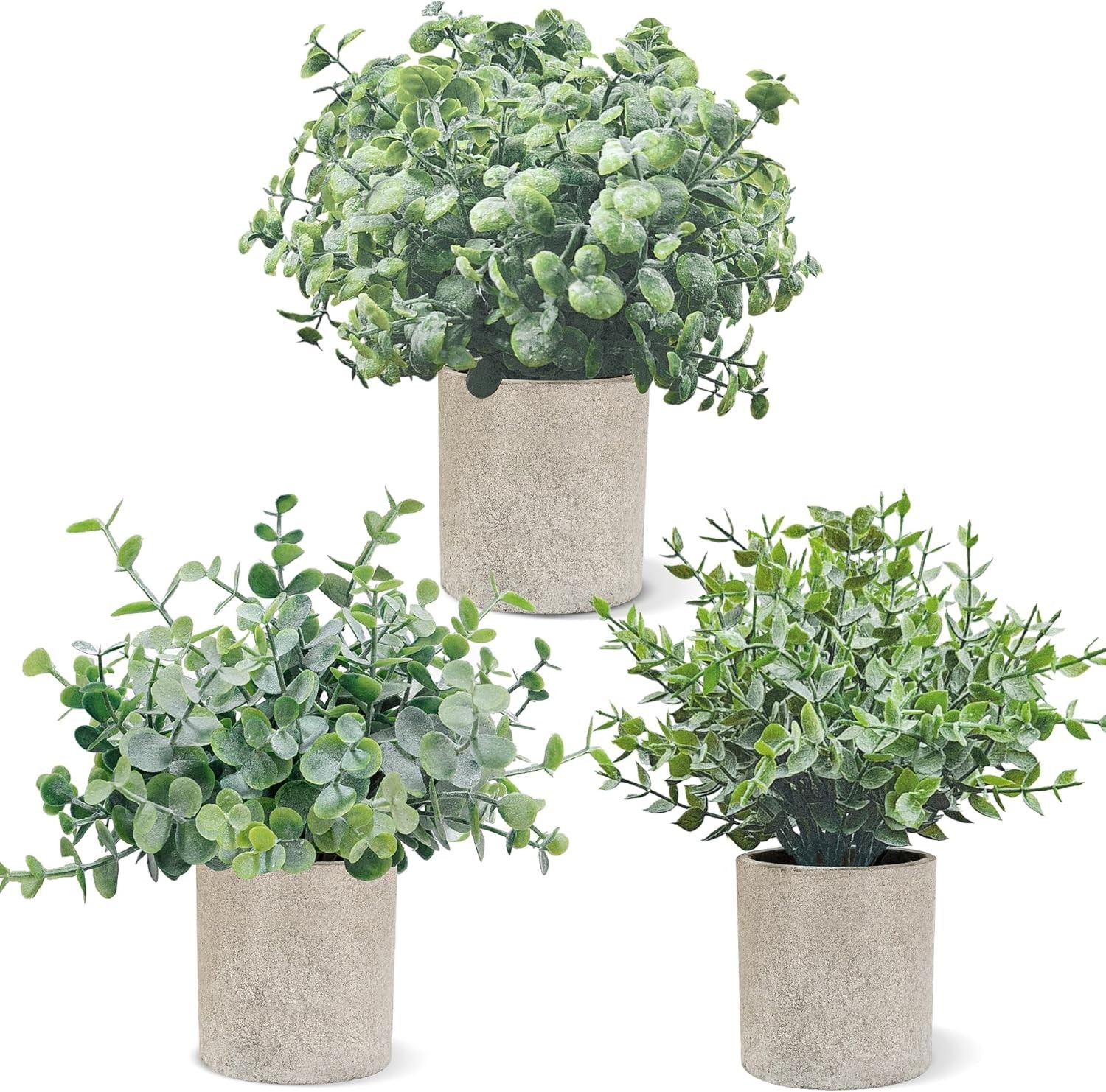 3 Pack Fake Plants, 8-Inch Small Potted Eucalyptus Artificial Plants for Home…