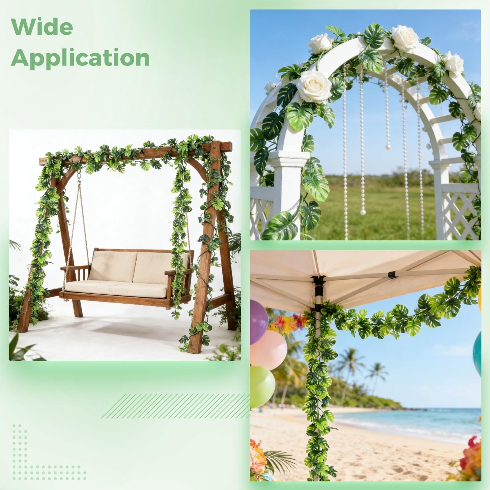 4 PCS Artificial Monstera Leaf Vines, 5.8 Ft Fake Hanging Greenery Plants wit…