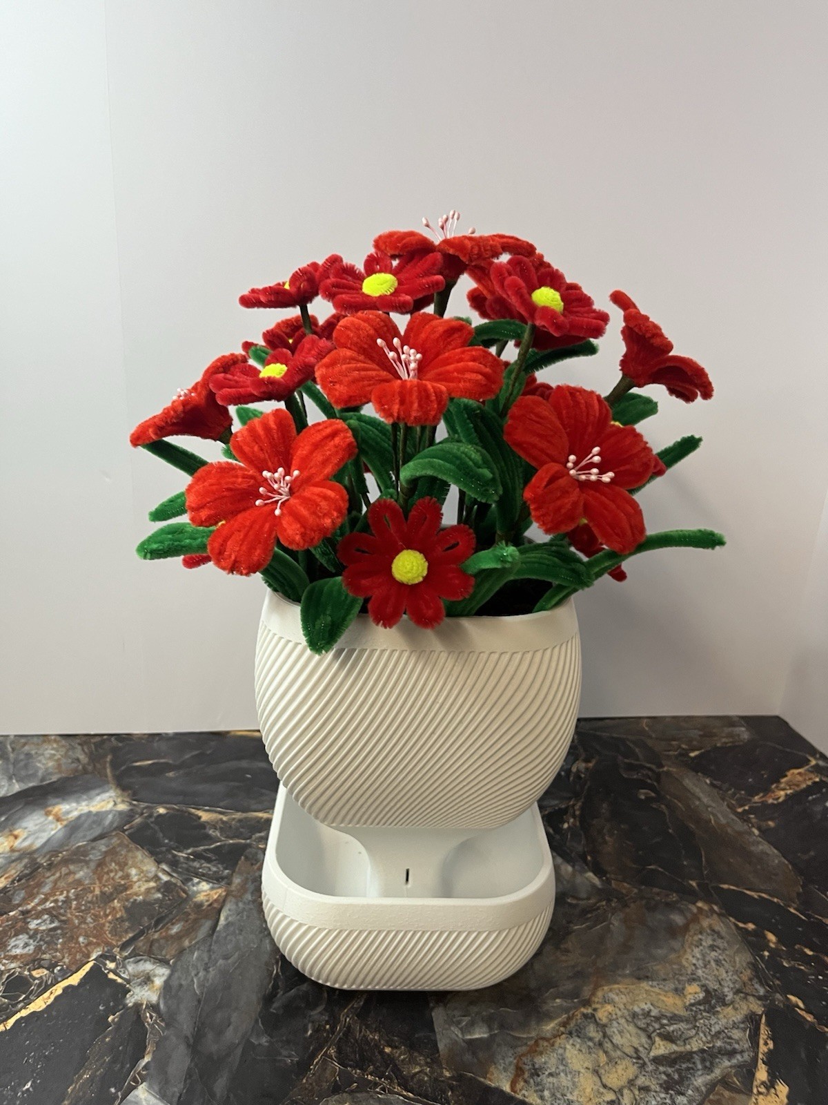 Elegant Handmade Red Velvet Flowers Eco Modern White Vase home or Office Decor