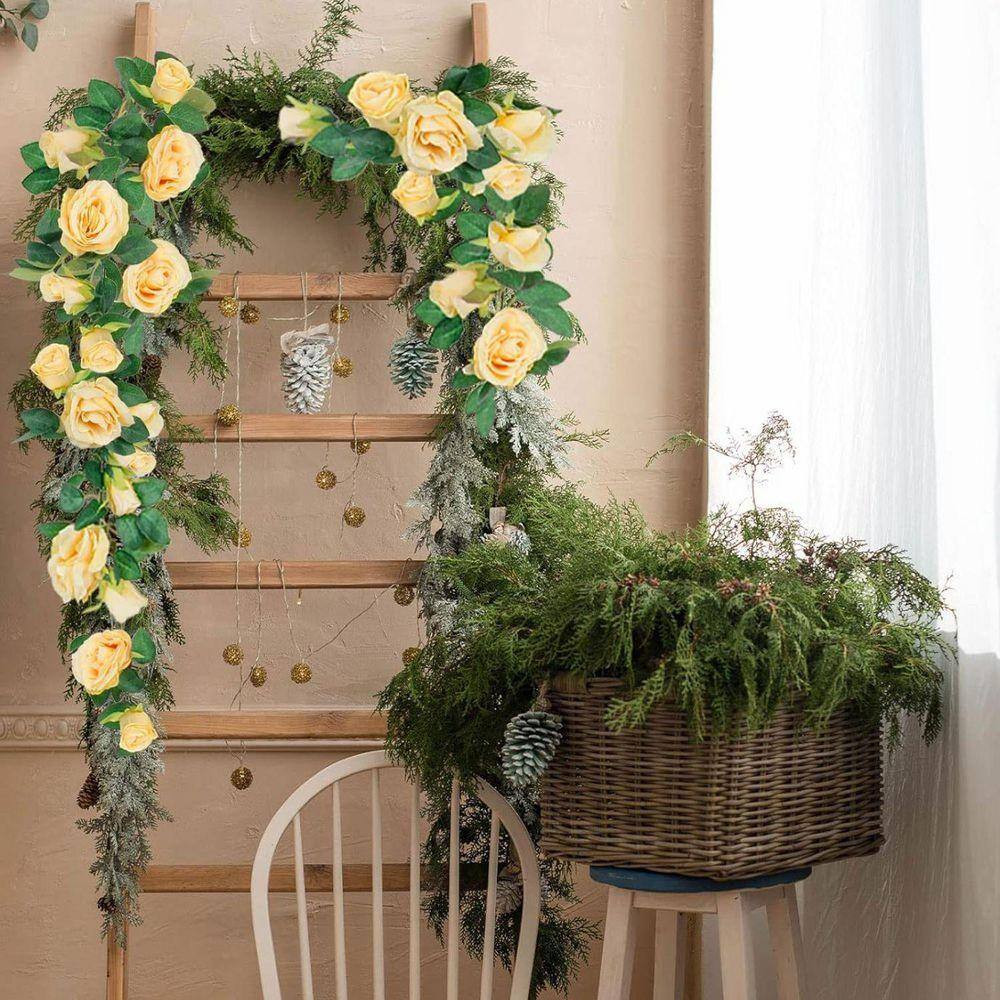 Wedding Series：4Pcs(6.5 FT) Lvory Artificial Rose Vine Fake Flower Garland