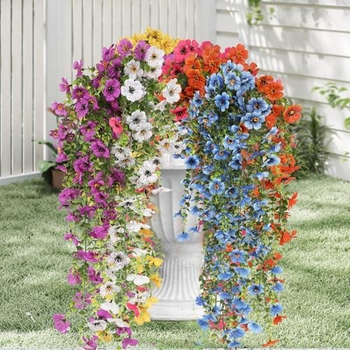 Artificial Hanging Flowers UV Resistant Outdoor Fake Flowers Hanging Basket