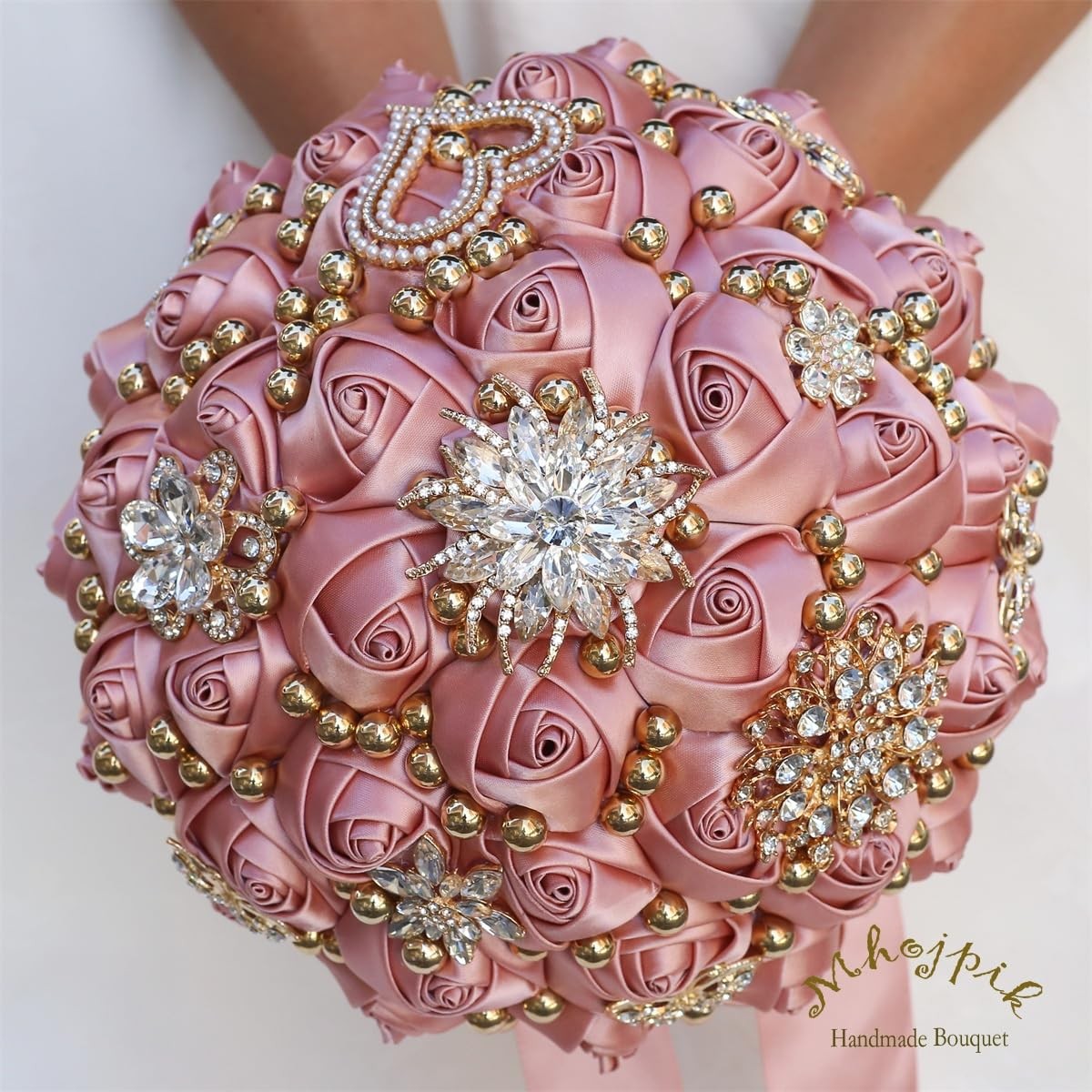 Bridal Wedding Bouquet Round Throw Toss Artificial Rose Blush Pink 7.1 Inch