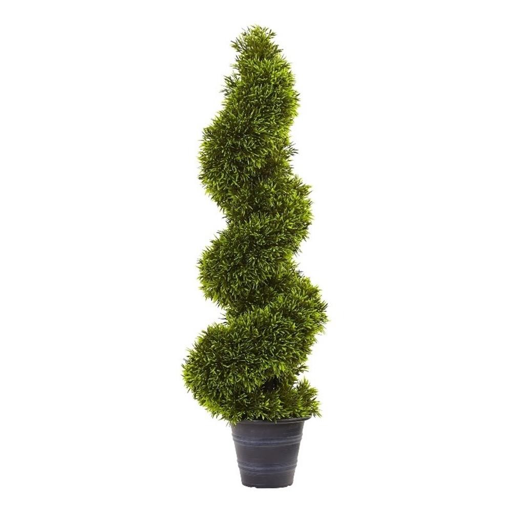 Pemberly Row 36″ Grass Spiral Topiary with Deco Planter in Green/Gray