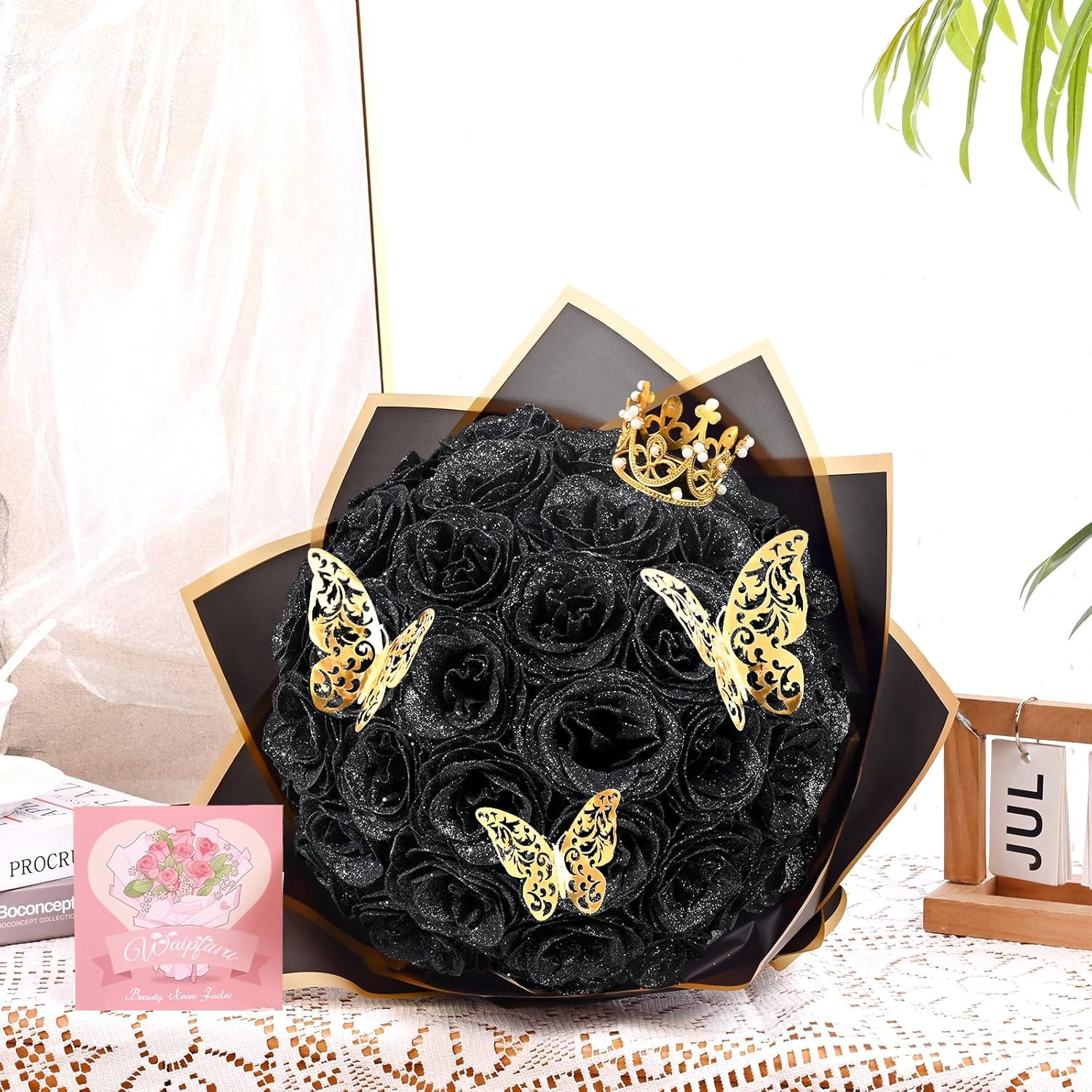 Black Glitter Roses Bouquet, DIY Flowers Bouquet, Birthday Gifts for Women Mom G