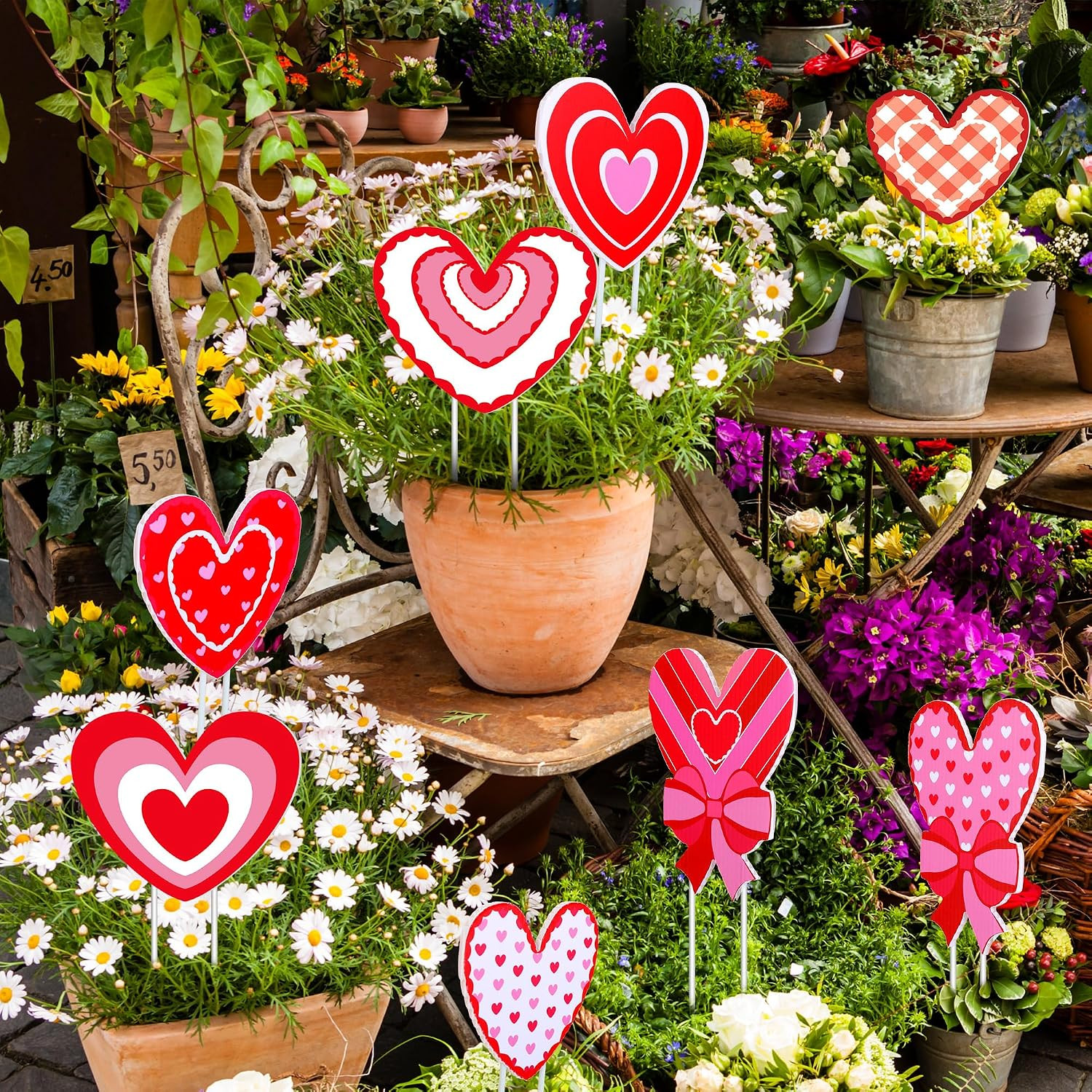 12 Pack Valentine’s Day Heart Shape Planter Stakes Outdoor Signs
