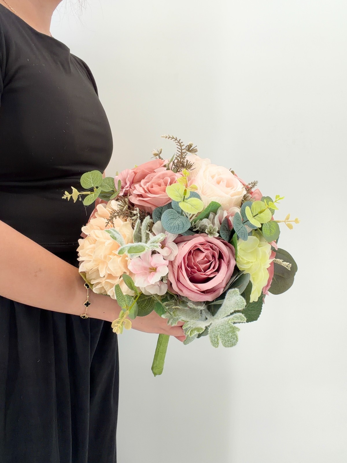 Blush Pink Rose Bridal Bouquet, Dusty Rose Wedding Flowers, Silk Flower Bouquet