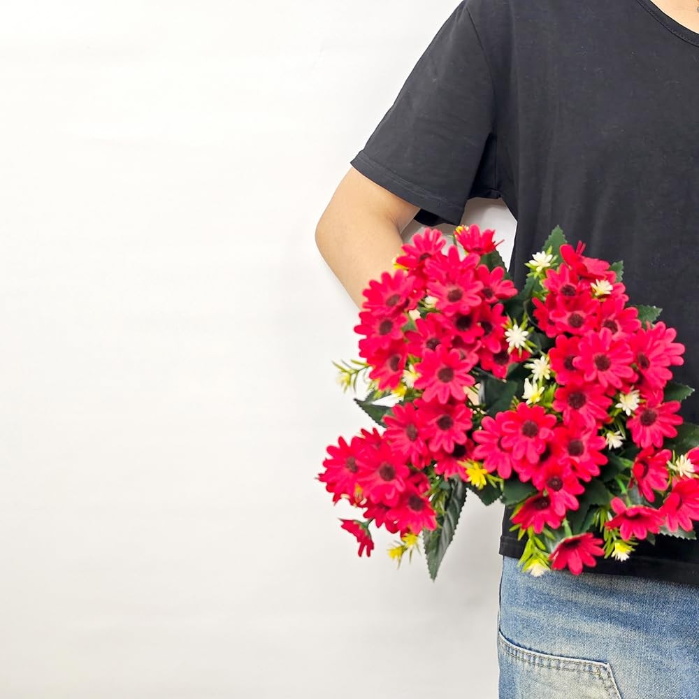 5 PCS Real Touch Artificial Daisy Flowers Fake Bouquet Red Wedding Decor