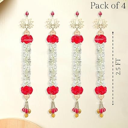 Fabric & Beads Lotus Wall Hanging 4Pc | 2.5Ft Multicolor Temple Decor