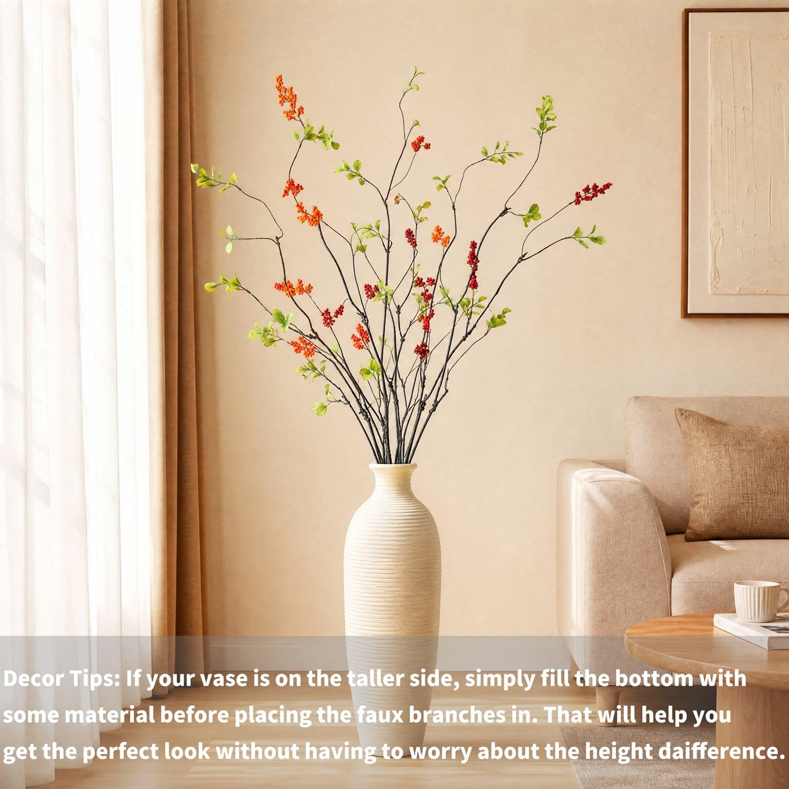 6PCS Realistic Artificial Stems for Vase, 37.8inch Long Faux Branches with Gr…