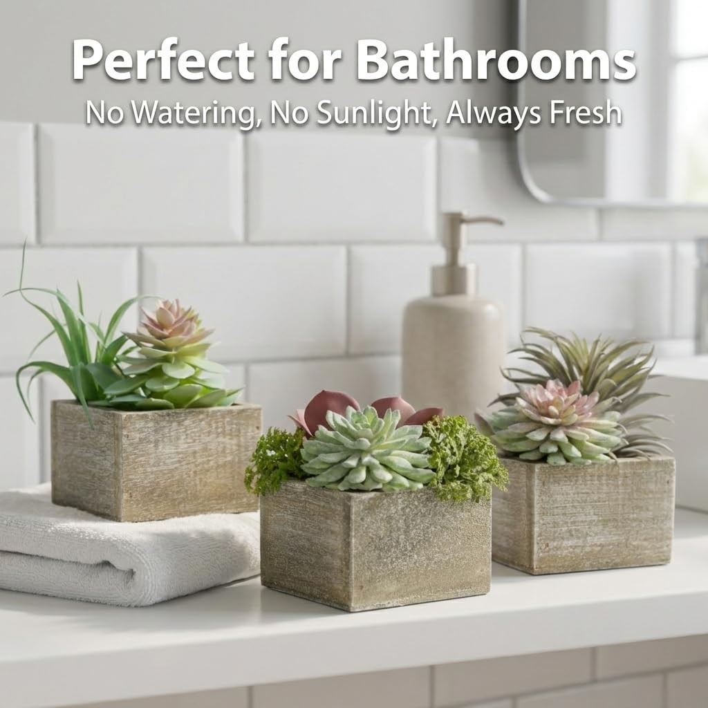 Succulent Plants Artificial for Home Bathroom Decor Fake Plants 3 Pack