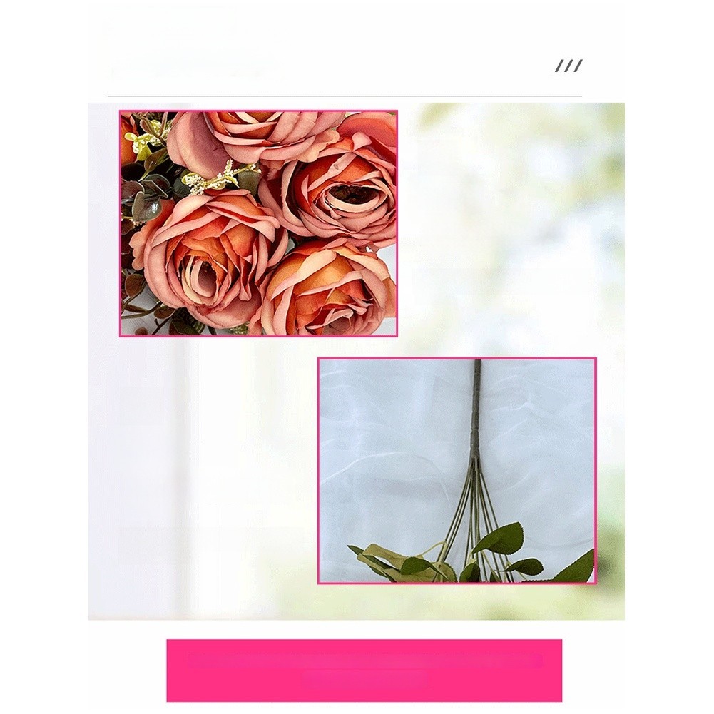 11 Artificial Roses 56cm Tall with Gold Wire Stems for Home and For Wedding