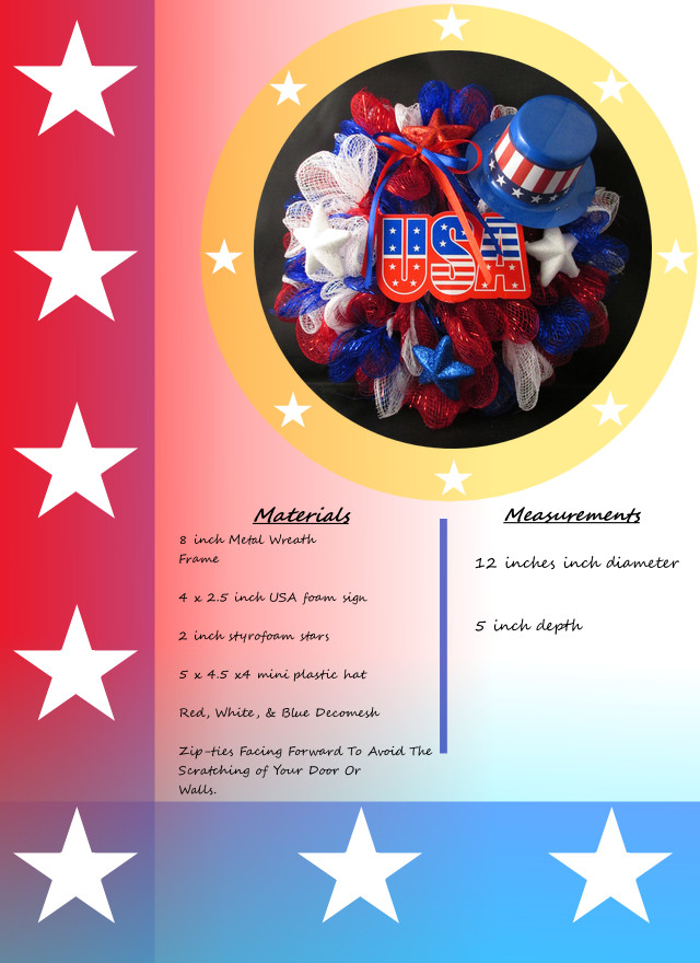 8 Inch Patriotic Ruffle Flower Deco Mesh Wreath