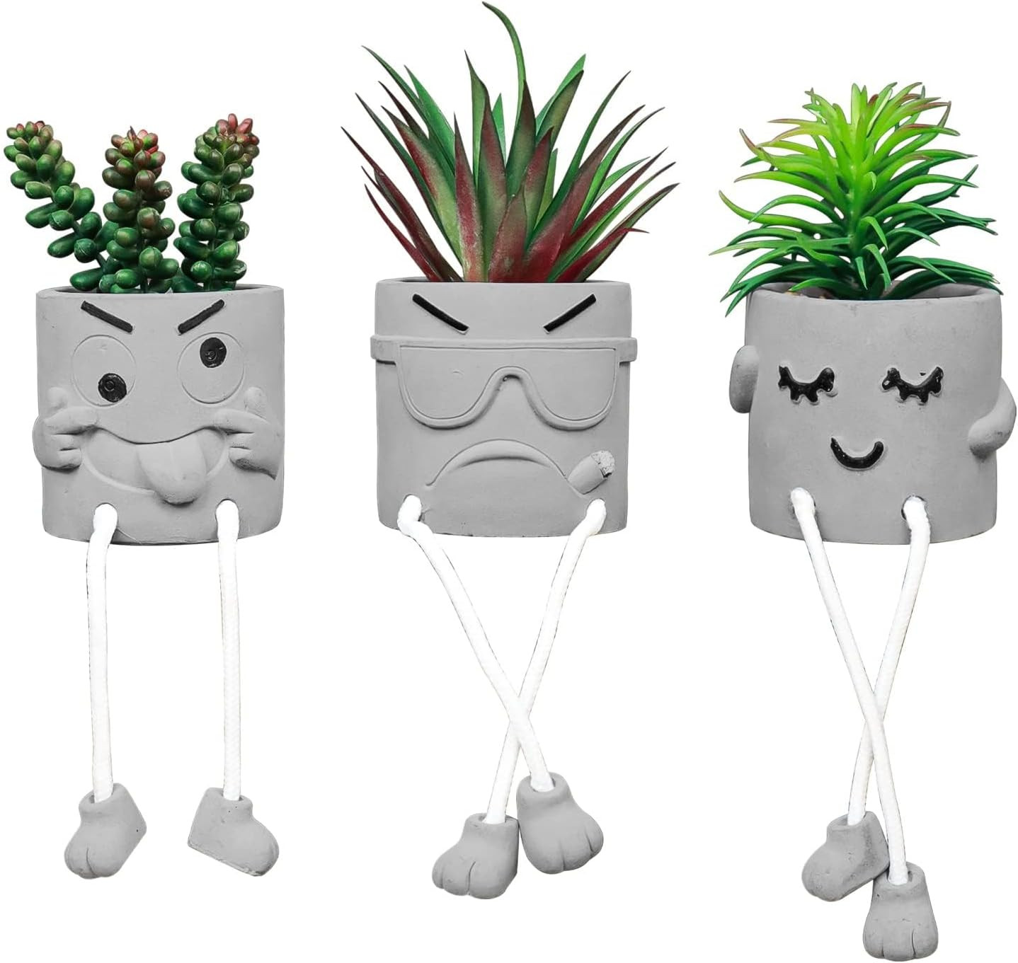 3Pcs Creative Artificial Succulents with Gray Flower Pots, Mini Potted Succulent