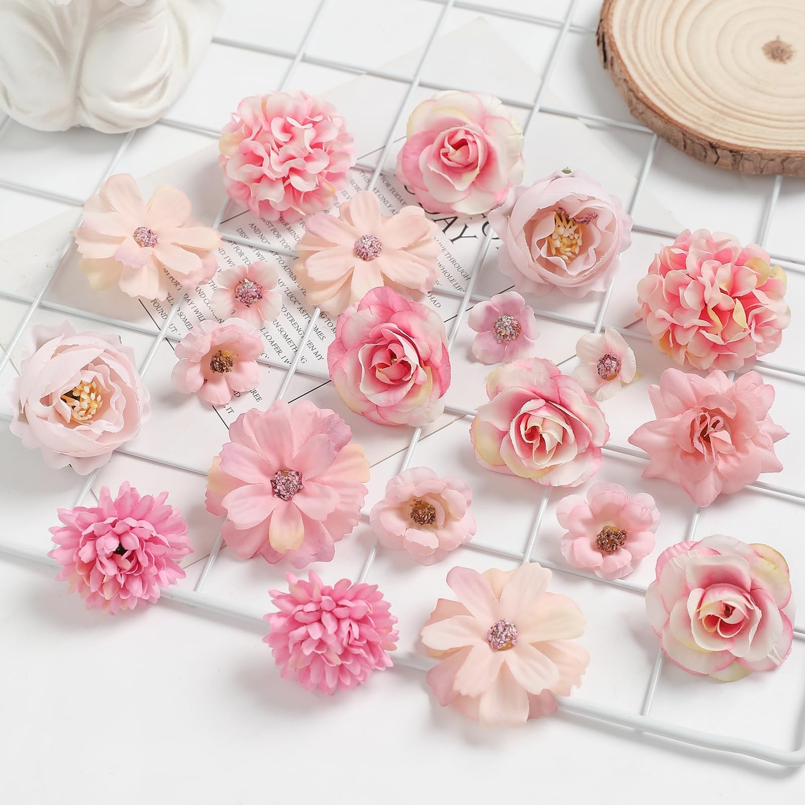 Faux Flower Heads Small Silk Artificial Flower DIY Fake Mini Flowers Rose Dai…