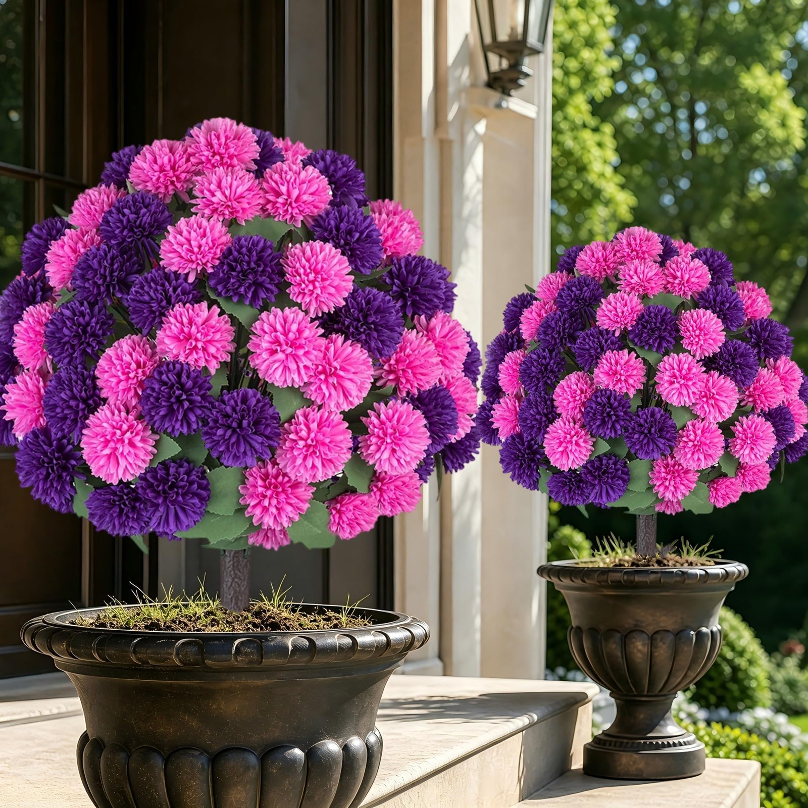 Fake Outdoor Flowers with Stakes – Set of 2 Pink Purple 33″ H X 19.7″ W Artif…