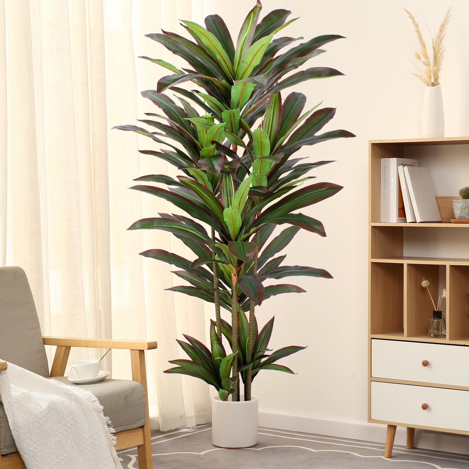 Dracaena Artificial Plant 5ft Red Yucca Silk Tree Faux Plants Indoor Tall Fak…