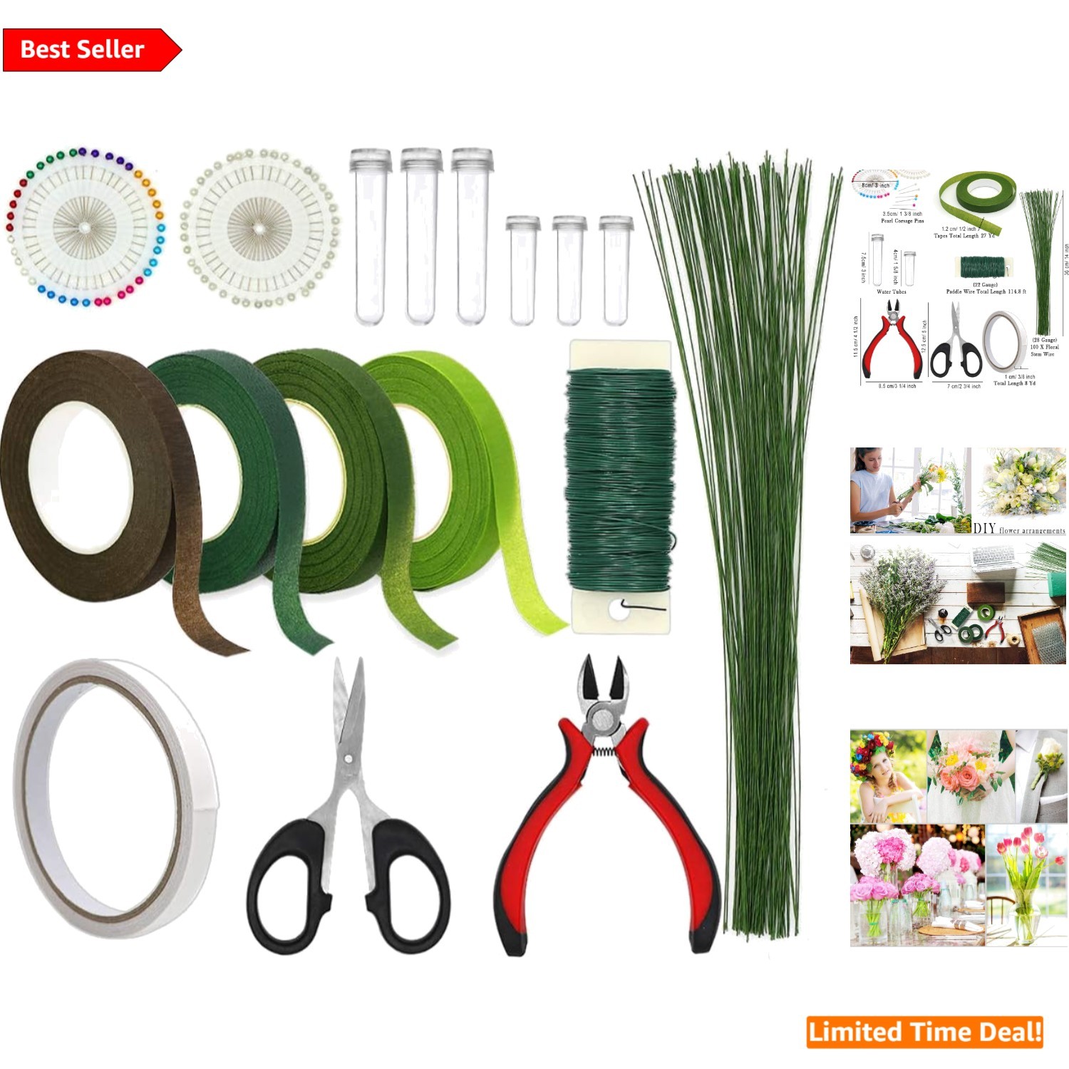 DIY Floral Arrangement Kit: 17 Tools including Wire Cutter & Water Tubes