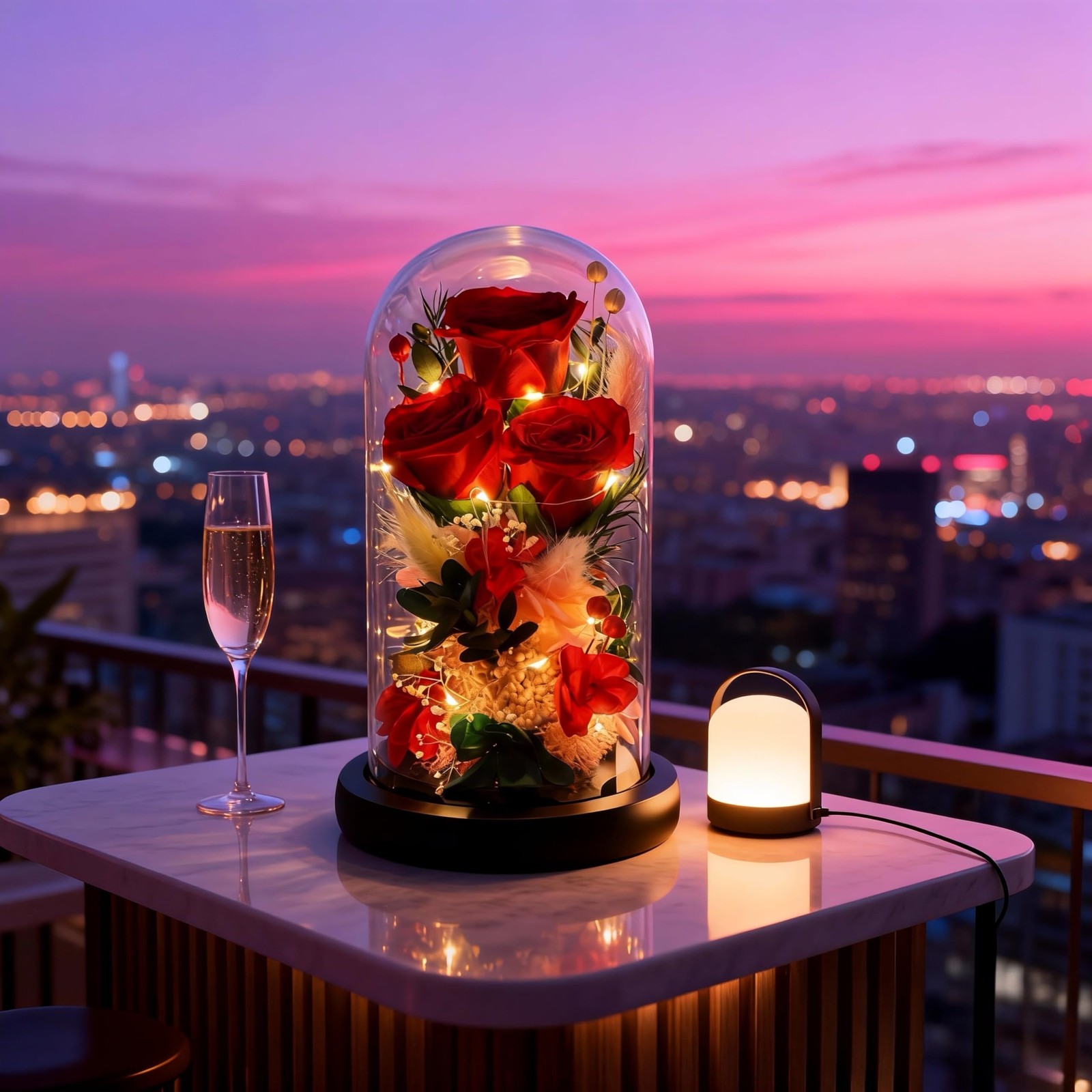 Preserved Red Rose in Glass Dome with LED Lights – Forever Eternal Real Rose …